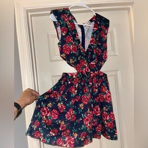 San Souci Cottage Floral Mini Dress with Side Cut Out Details